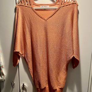 Say What? 3/4 sleeve, coral glitter shirt.